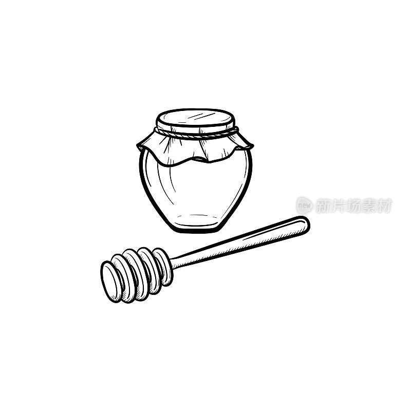 Honey in a jar and spoon hand drawn sketch icon